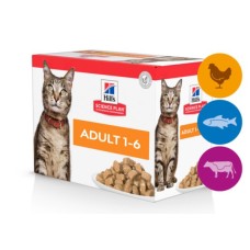 Hill's SCIENCE PLAN Adult Вологий корм для дорослих котів, з куркою, океанічною рибою та яловичиною, пауч, 85г (4+4+4 шт)