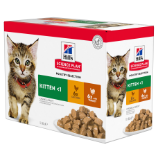 Hill's SCIENCE PLAN Kitten Вологий корм для кошенят і кішок у період вагітності та лактації, з куркою та з індичкою, пауч, 85г (6+6 шт)
