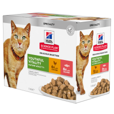 Hill's SCIENCE PLAN Mature Adult 7+ Senior Vitality Вологий корм для зрілих котів від 7 років, з куркою та з лососем, пауч, 85 г (6+6 шт)