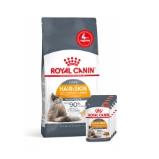 Корм для котів ROYAL CANIN HAIR&SKIN CARE 2кг + 4 паучі вологого корму у подарунок