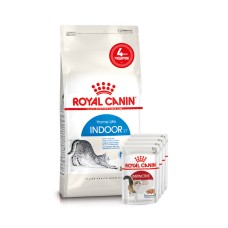 Корм для домашніх котів ROYAL CANIN INDOOR 2кг + 4 паучі вологого корму у подарунок
